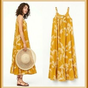 H&M Yellow Palm Leaf Summer Maxi Dress Sz 4